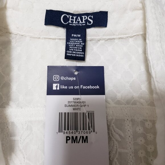 NEW Chaps Petite Eyelet 100% Cotton White Shirt - Picture 7 of 8